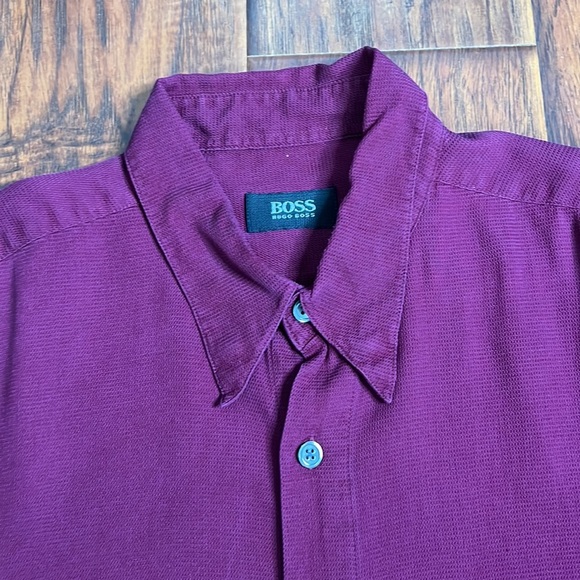 Boss Hugo Boss Burgundy Long Sleeve Button Down 100% Silk - XL - Picture 2 of 8
